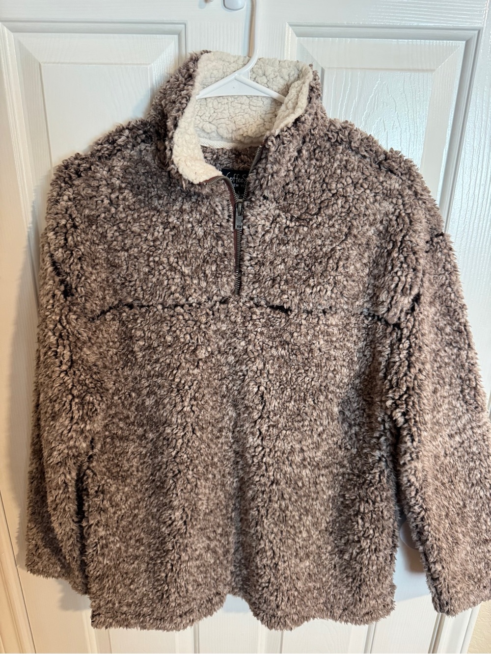 Women’s Plush Half-Zip Sherpa Pullover Sweater - Brown/White